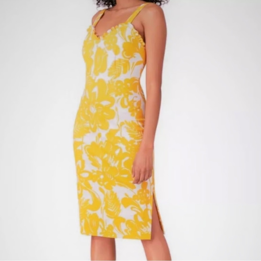 TRINA TURK‎ Zile Floral Ruffle Sheath Dress Marigold White Mustard​